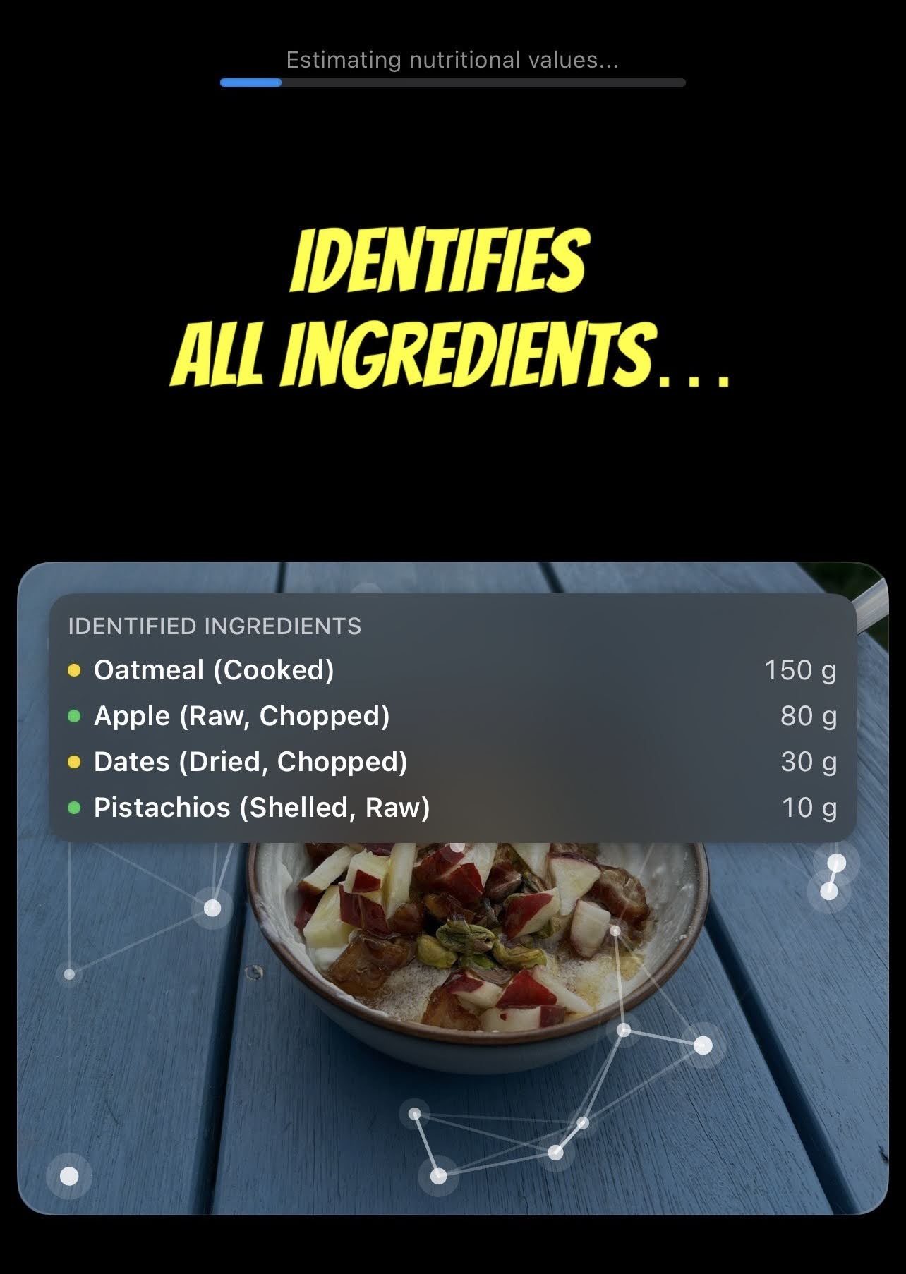 Ingredient identification screen.